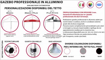 Gazebo Basic alluminio professionale in alluminio m. 3x3